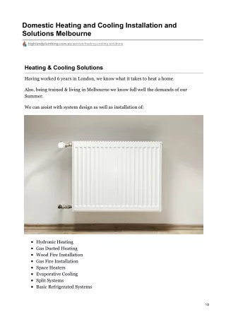 Domestic Heating and Cooling Installation and Solutions Melbourne