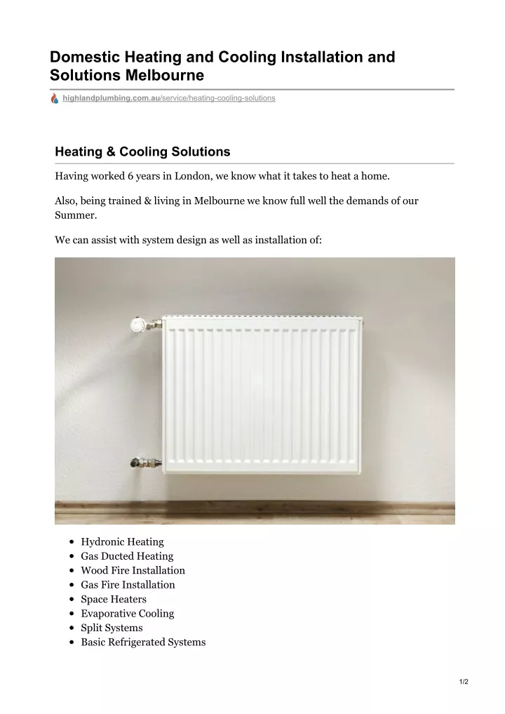 domestic heating and cooling installation