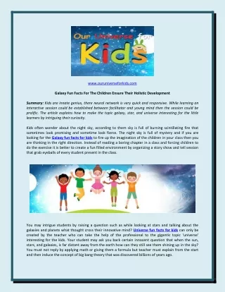 Galaxy Fun Facts For The Children Ensure Their Holistic Development