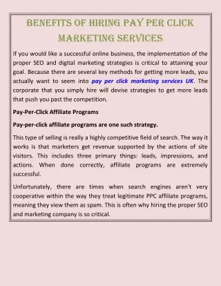 Benefits Of Hiring Pay Per Click Marketing Services