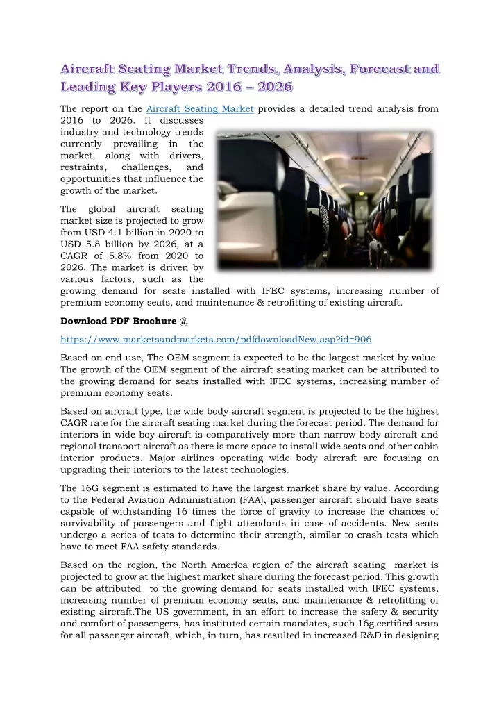 the report on the aircraft seating market