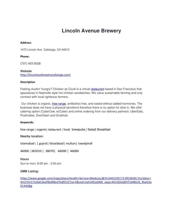 lincoln avenue brewery