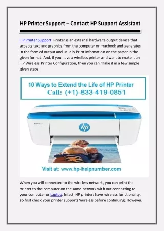 HP Printer Service  1-833-419-0851 Number | HP Customer Support