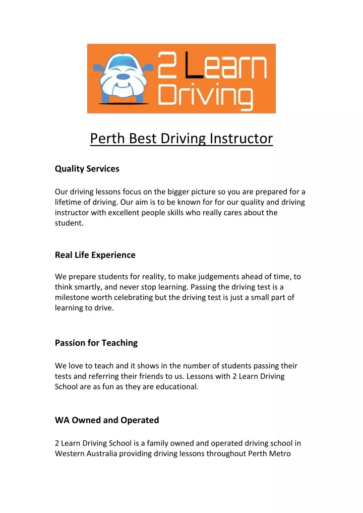 perth best driving instructor quality services