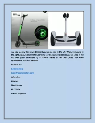 Buy A Electric Scooter Uk | Geek Scooters
