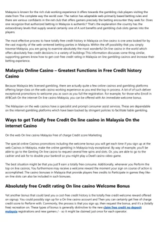 No Deposit Free Credit Online Casino Malaysia