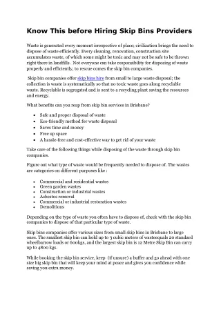 know this before hiring skip bins providers waste