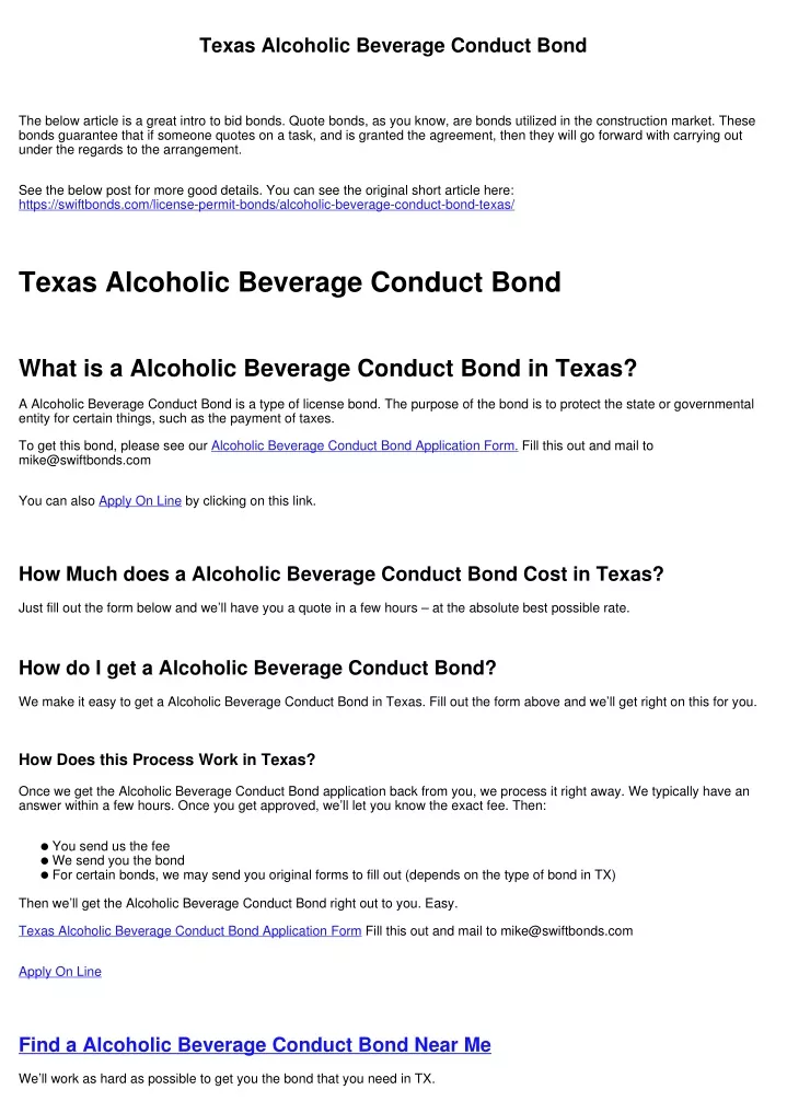 texas alcoholic beverage conduct bond