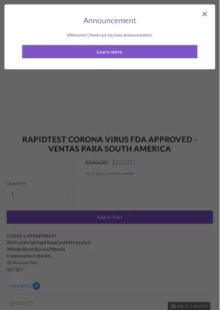 RapidTest Corona Virus FDA Approved - Ventas para South America