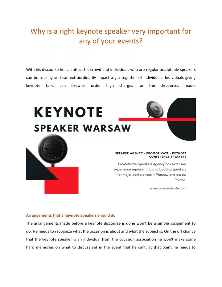 why is a right keynote speaker very important