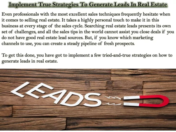 implement true strategies to generate leads