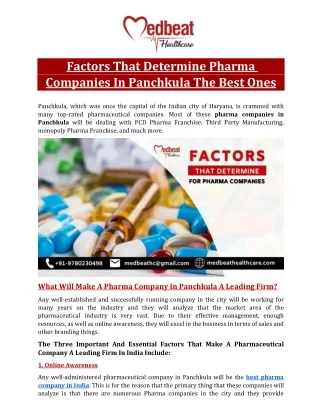 Factors That Determine Pharma Companies In Panchkula The Best Ones