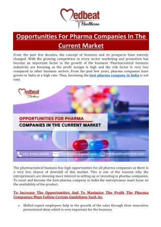 Opportunities For Pharma Companies In The Current Market