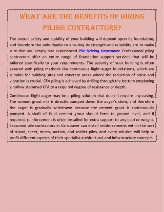 what are the benefits of hiring piling contractors