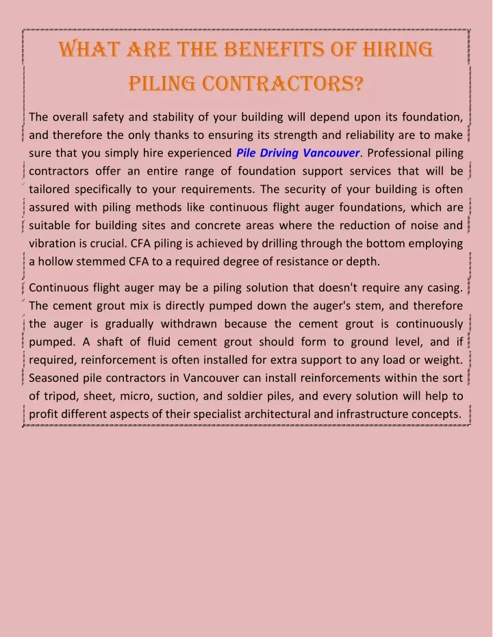 what are the benefits of hiring piling contractors