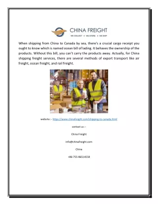 Shipping From China To Canada | China Freight