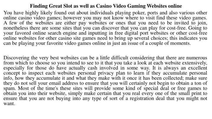 finding great slot as well as casino video gaming websites online