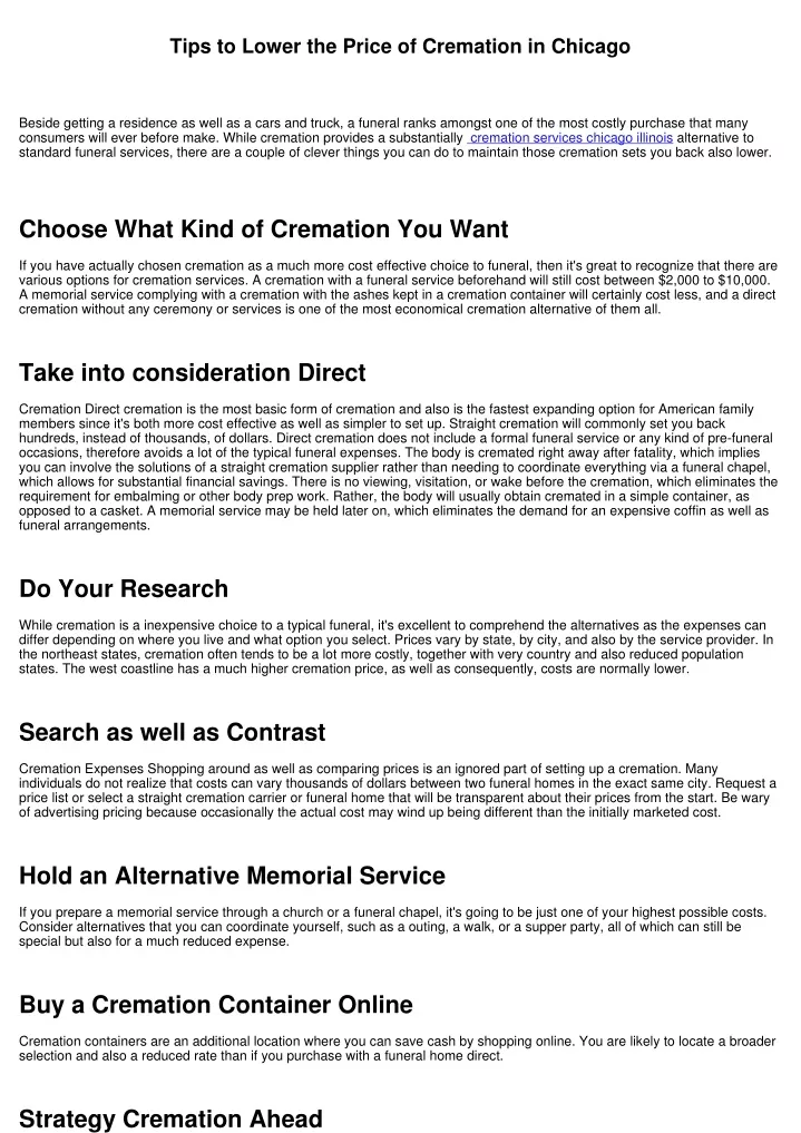 tips to lower the price of cremation in chicago