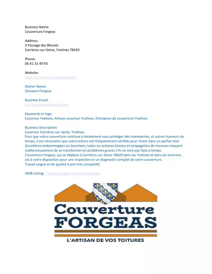 business name couverture forgeas address