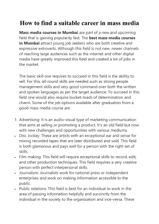 how to find a suitable career in mass media