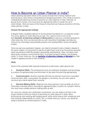 how to become an urban planner in india urban