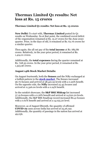 thermax limited q1 results net loss