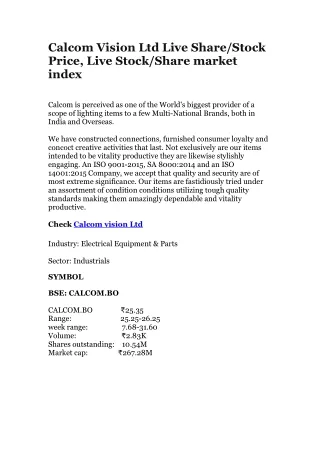 calcom vision ltd live share stock price live