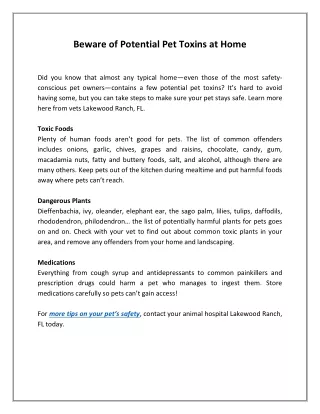 beware of potential pet toxins at home