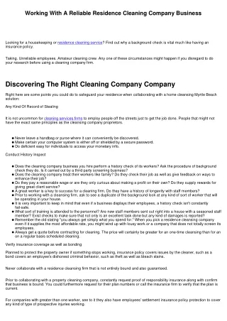 Employing A Dependable Home Cleaning Service Company