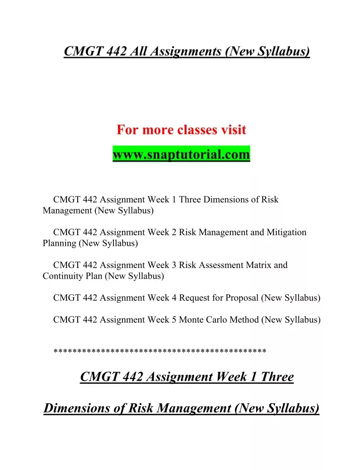 cmgt 442 all assignments new syllabus