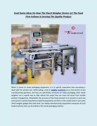 avail some ideas on how the check weigher device