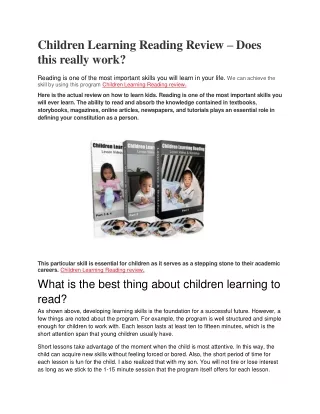 Children Learning Reading Review - Does this really work?