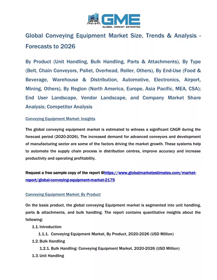 global conveying equipment market size trends
