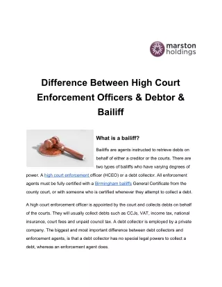 Difference Between High Court Enforcement Officers & Debtor & Bailiff