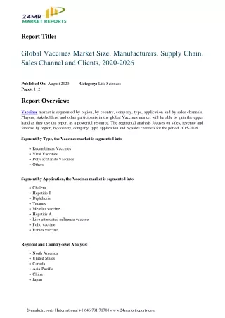 Vaccines Market Size, Manufacturers, Supply Chain, Sales Channel and Clients, 2020-2026