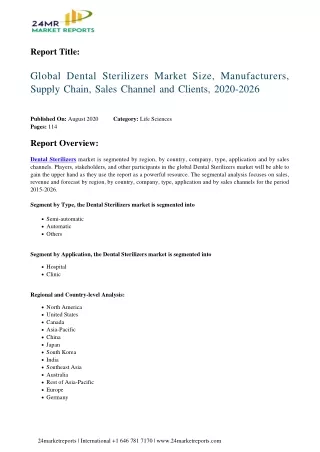 Dental Sterilizers Market Size, Manufacturers, Supply Chain, Sales Channel and Clients, 2020-2026