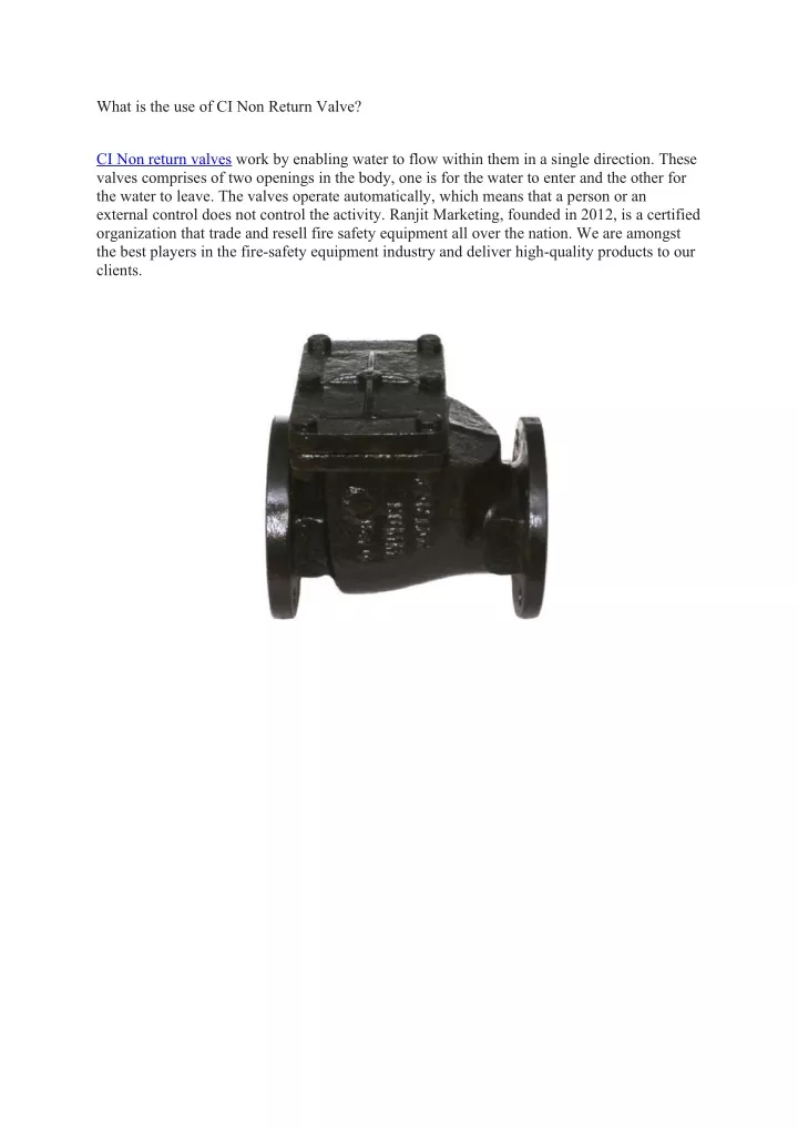 what is the use of ci non return valve
