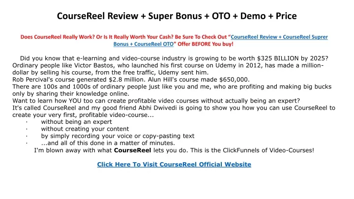 coursereel review super bonus oto demo price