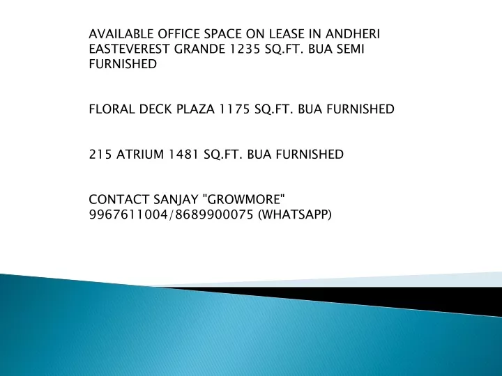 available office space on lease in andheri