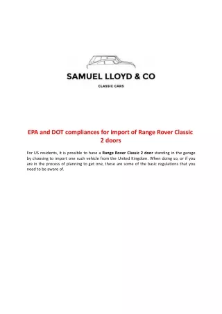 epa and dot compliances for import of range rover