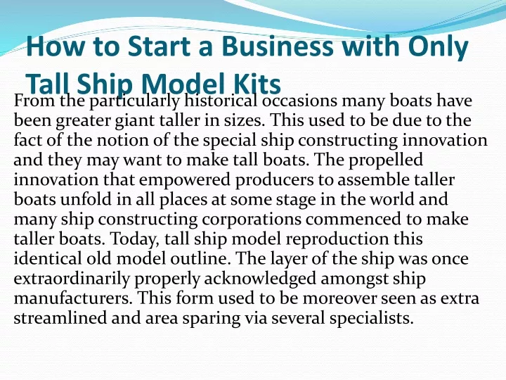 how to start a business with only tall ship model kits