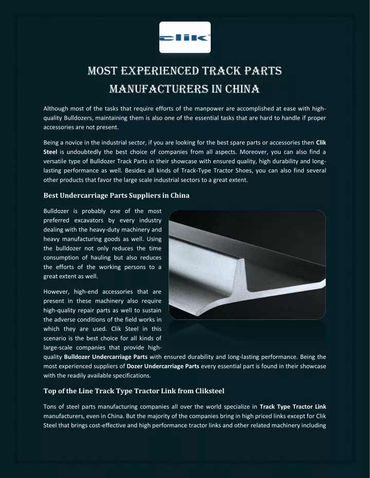 most experienced track parts manufacturers