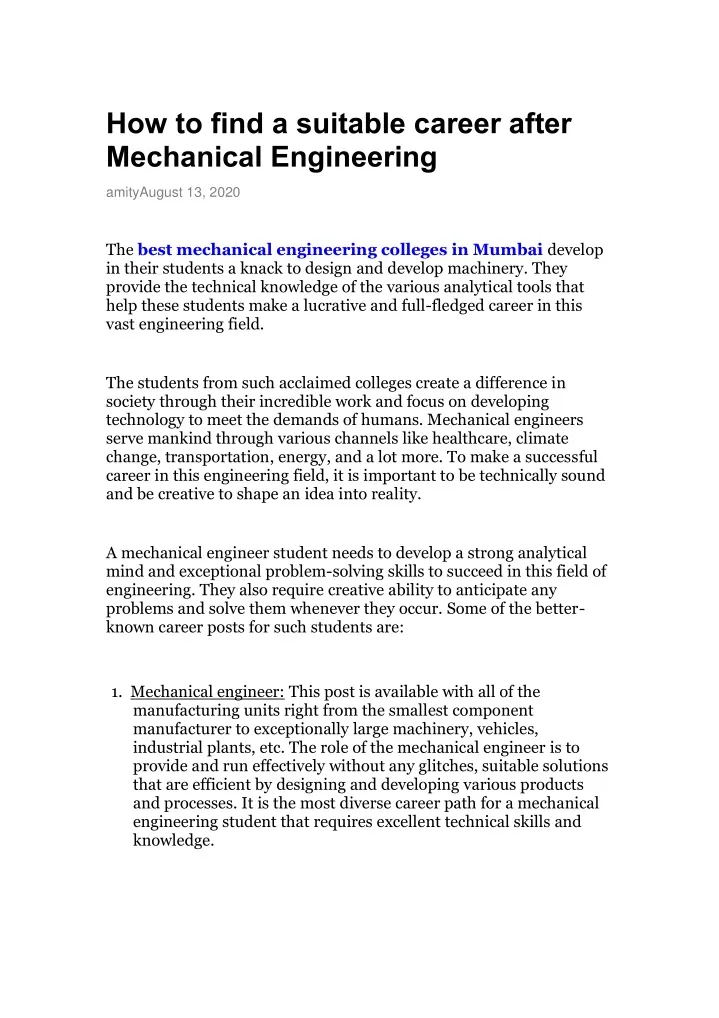 how to find a suitable career after mechanical
