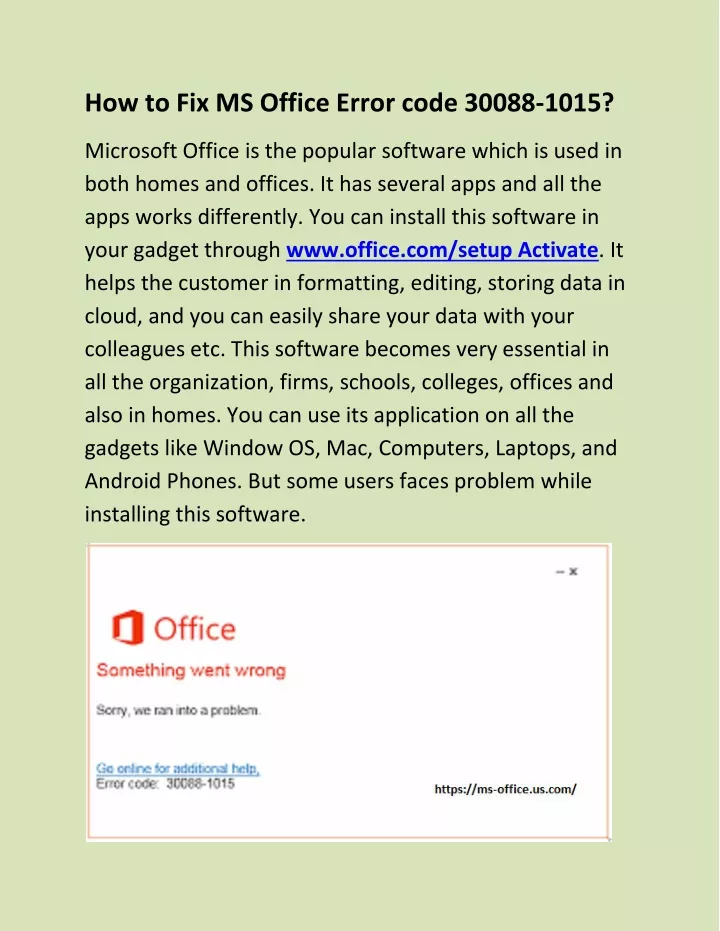 how to fix ms office error code 30088 1015