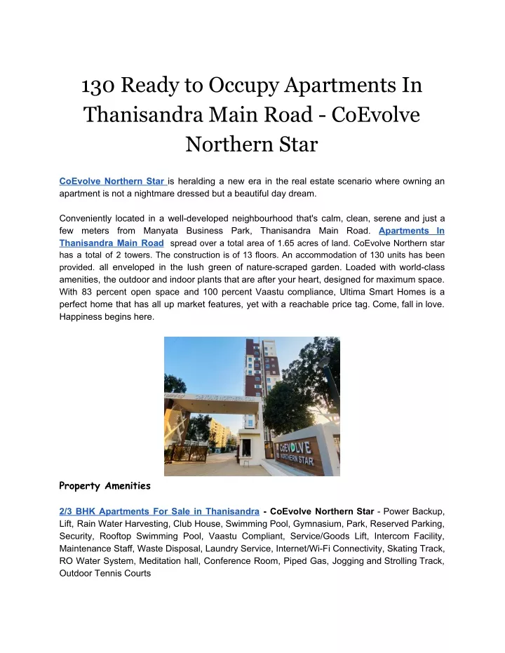 130 ready to occupy apartments in thanisandra