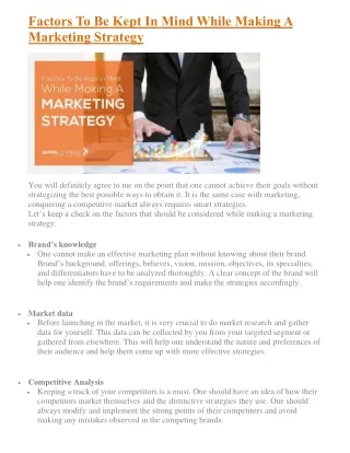 factors to be kept in mind while making