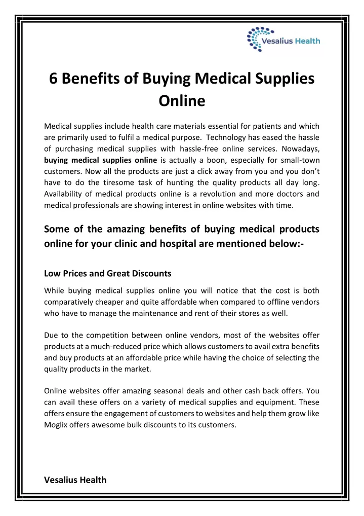 6 benefits of buying medical supplies online