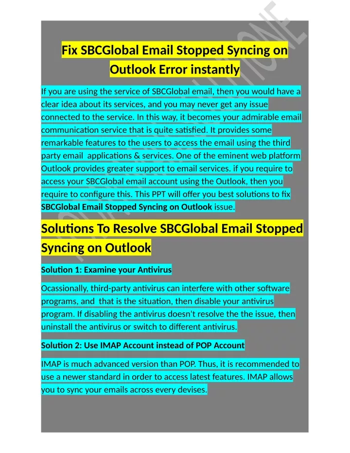 fix sbcglobal email stopped syncing on outlook