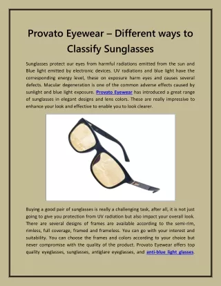 Provato Eyewear – Different ways to Classify Sunglasses
