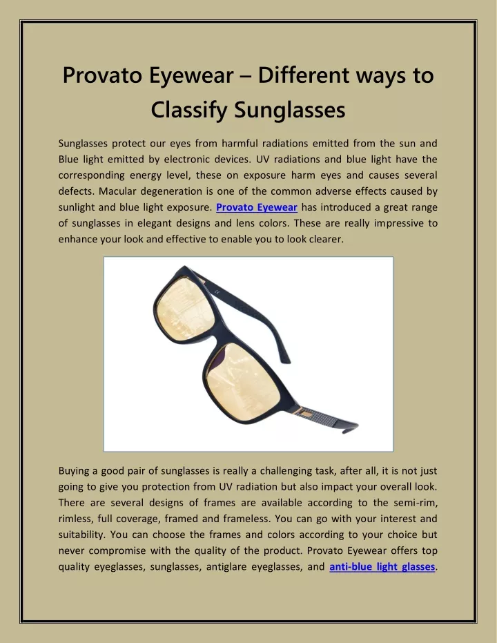 provato eyewear different ways to classify